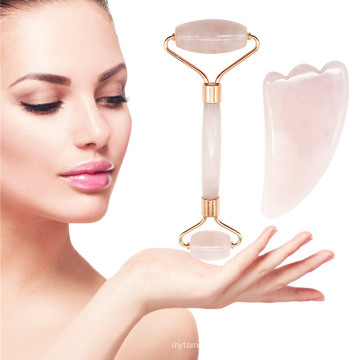 Natural rose quartz facial massager jade roller gua sha set